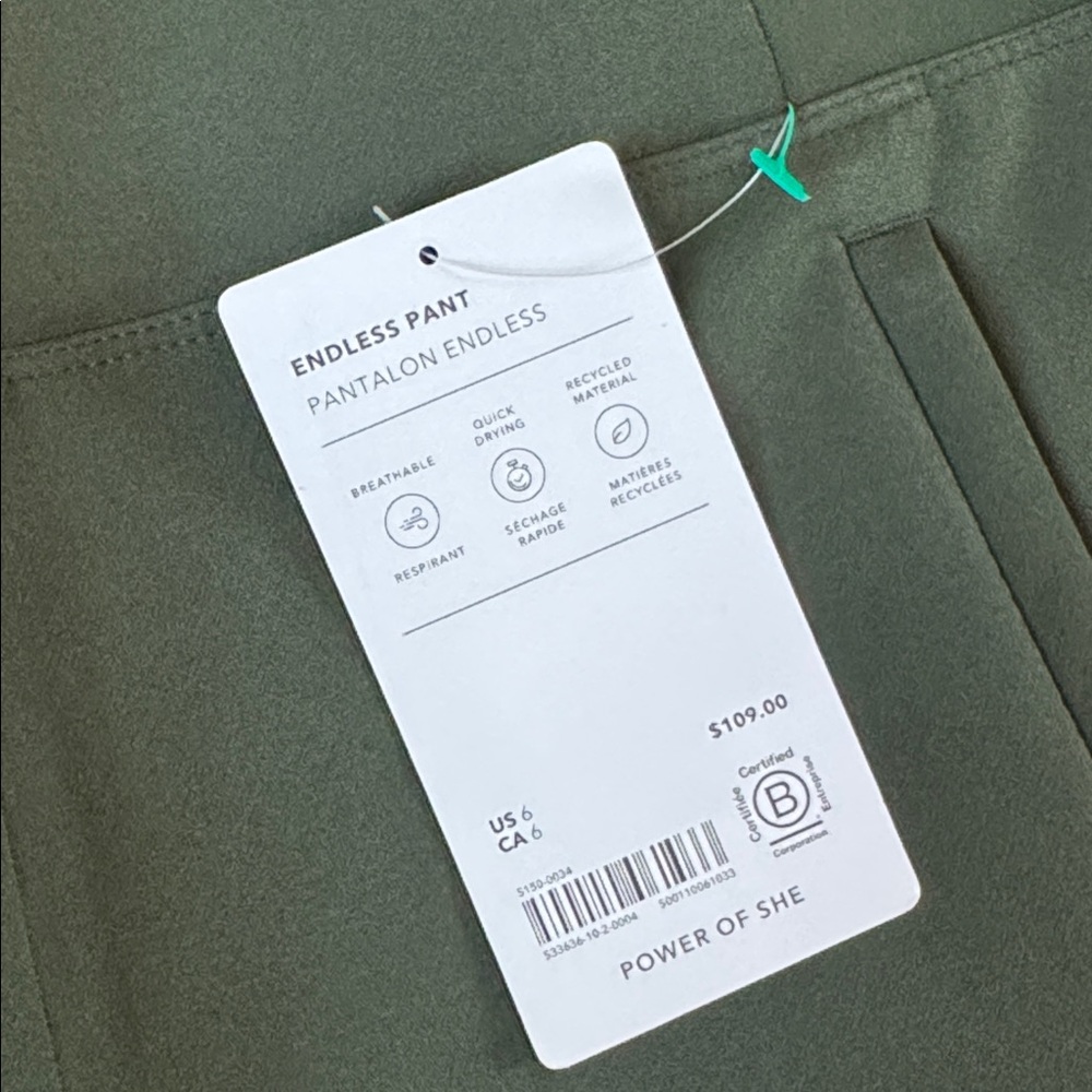 Athleta Endless High Rise Travel Pants Army Green SIZE 6 - Picture 4 of 9